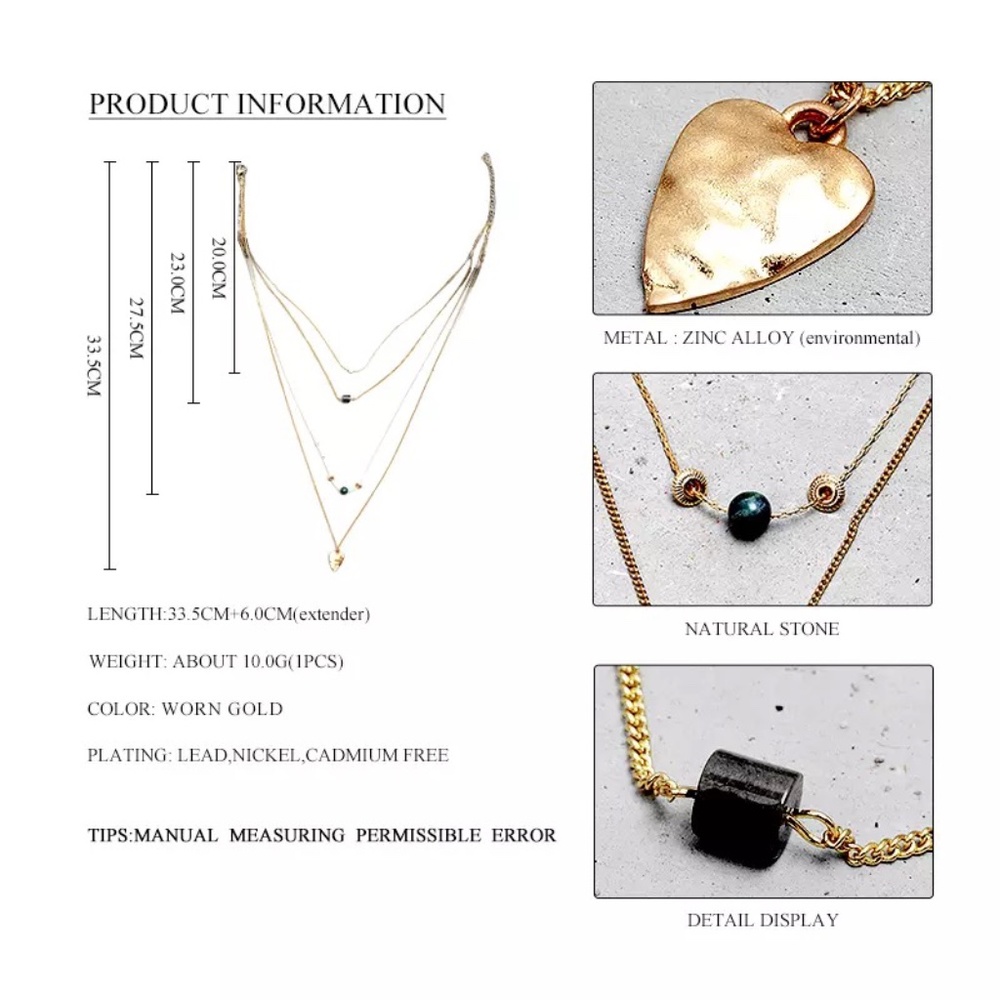 Layered Stone Bead and Heart Gold Pendant Necklace - Picture 3 of 8